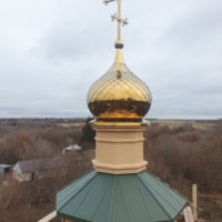 Освещение и монтаж купола с крестом и барабаном на Храм преподобного Севастиана Карагандинского